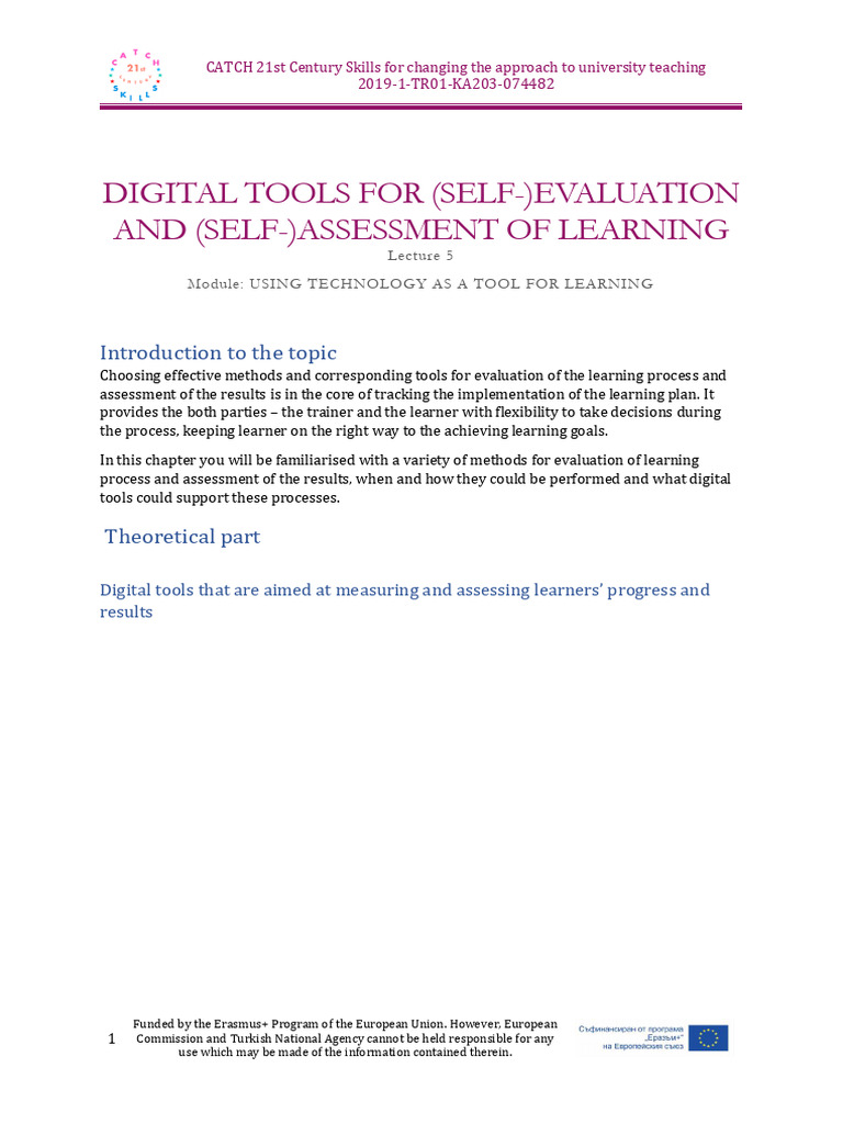 Lecture 5 - DIGITAL TOOLS FOR (SELF-) EVALUATION and (SELF-) ASSESSMENT ...
