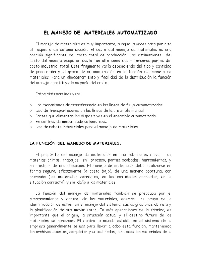 Manejo y Almacenamiento de Materiales | PDF | Ingeniería de ...