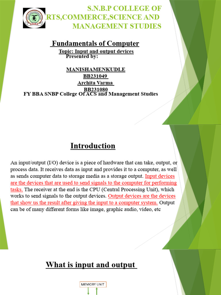Input and Output Devices Guide | PDF | Input/Output | Computer Hardware