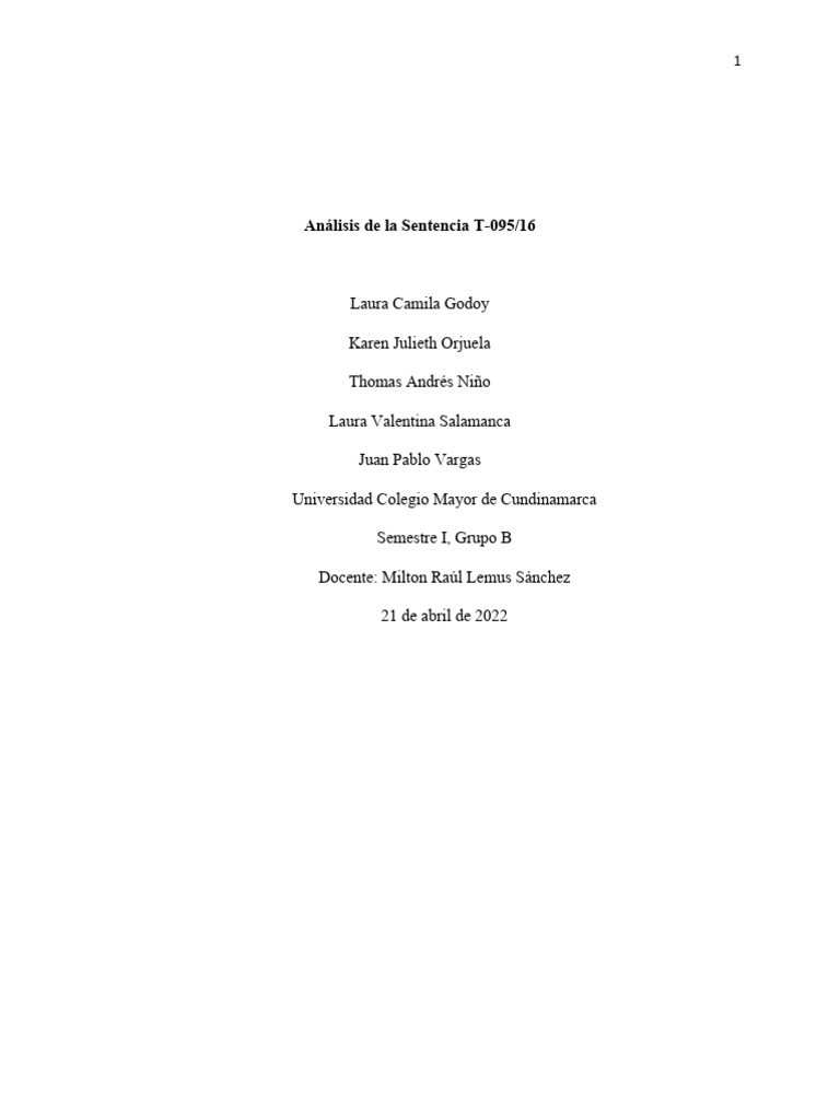 Análisis de la Sentencia T-095/16 sobre Bienestar Animal | PDF