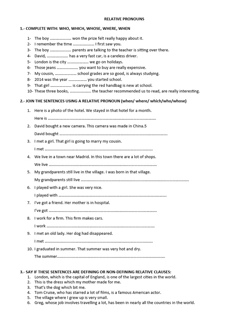 Relative Pronouns Revision Exercises Pdf