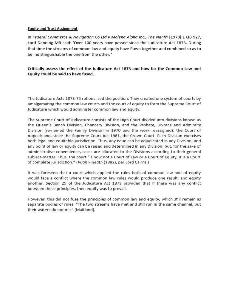 Equity and Trust Assignment | PDF | Equity (Law) | Common Law