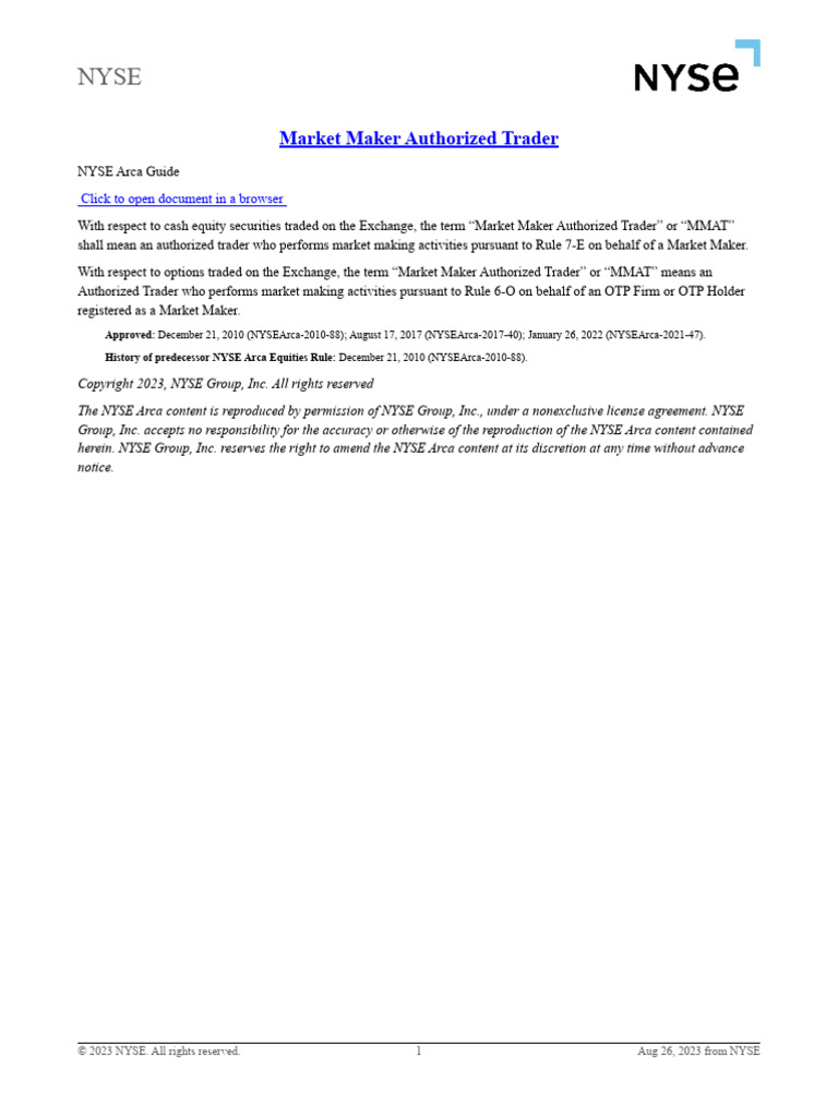 Market Maker Authorized Trader | PDF