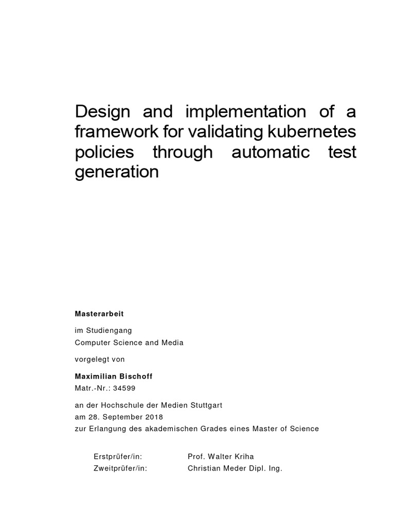Design and Implementation of A Framework For Validating Kubernetes ...