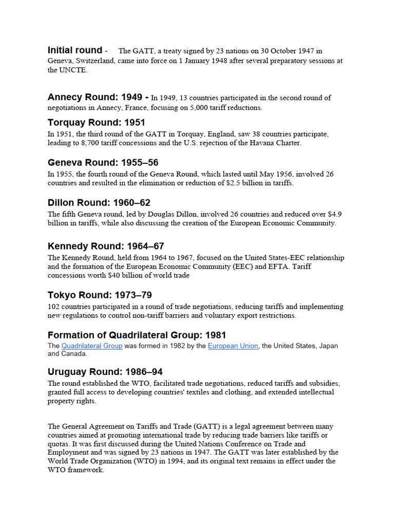 GATT Rounds: Key Trade Negotiations | PDF