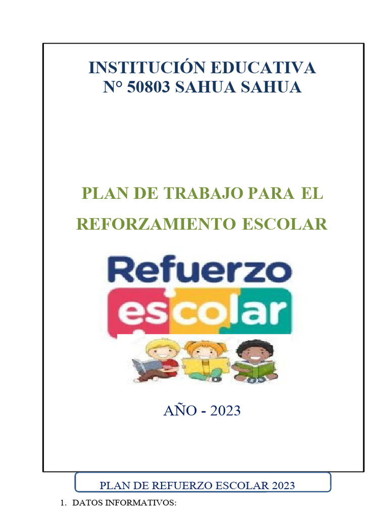 Plan de Refuerzo Escolar 2023 | PDF | Educación primaria | Educación de ...