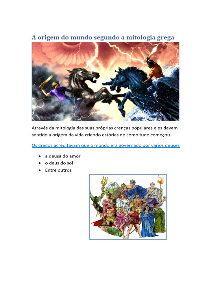 Origem do Mundo na Mitologia Grega | PDF