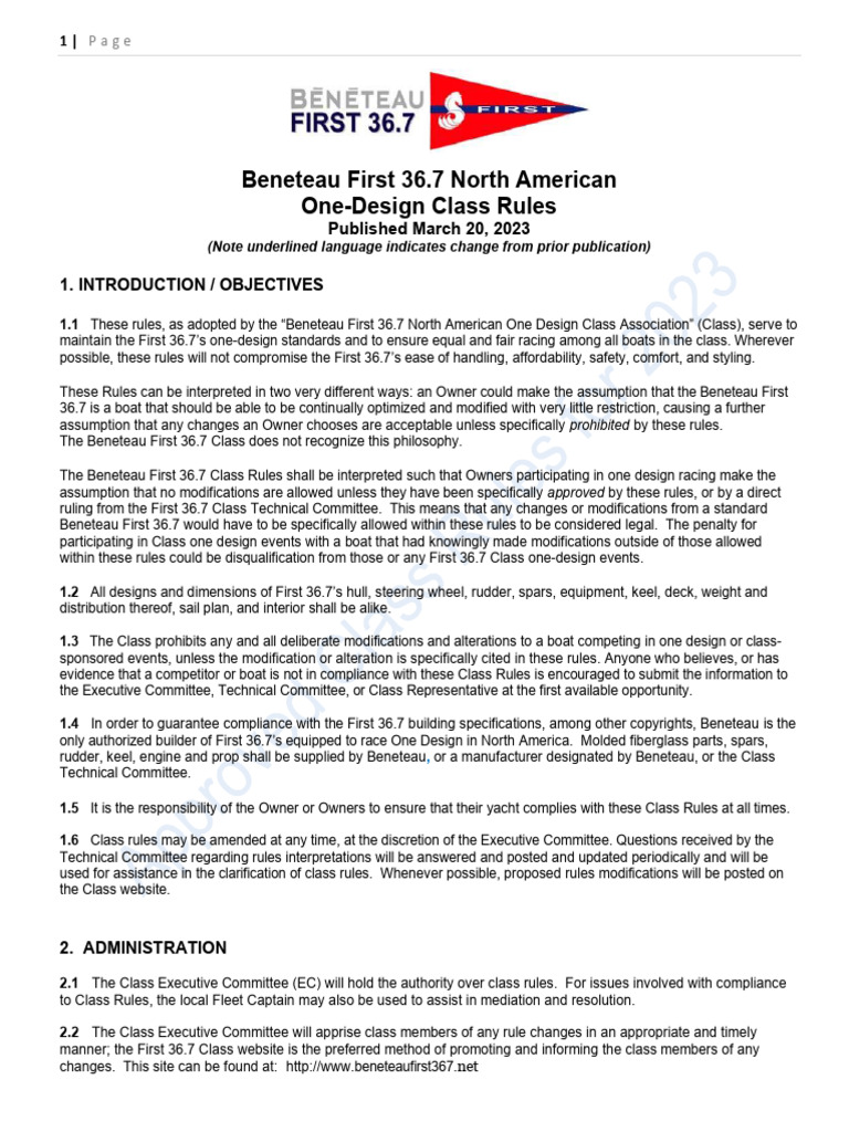 2023 First 367 Class Rules | PDF | Sailing Ships