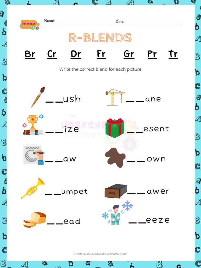 R-Blends Worksheet for Kids | PDF