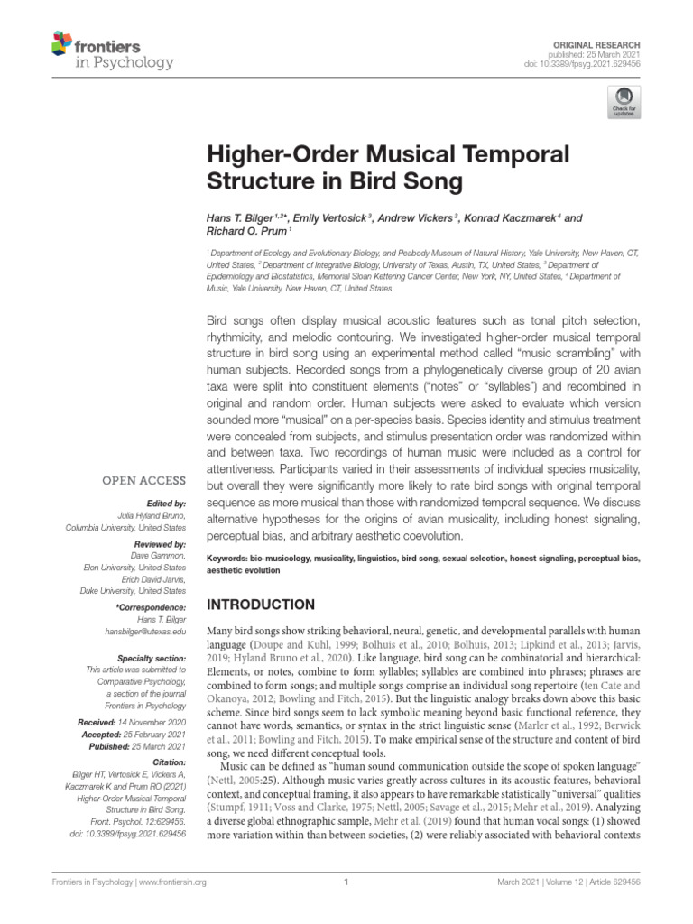 Higher-Order Musical Temporal Structure in Bird So | PDF | Multilevel Model
