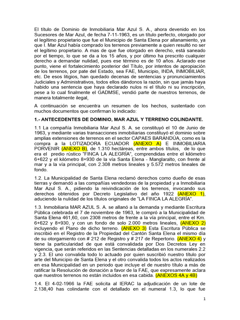 Disputa Legal por Terrenos de Mar Azul | PDF | Sentencia (ley) | Justicia