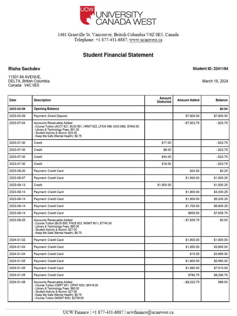 Student Financial Statement Summary | PDF | Credit Card | Payments