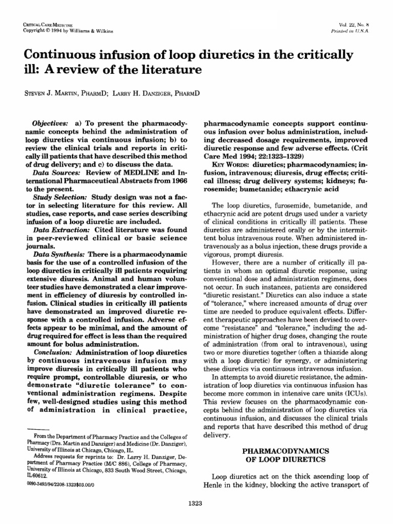 Continuous Infusion of Loop Diuretics in Critically Ill Patients A