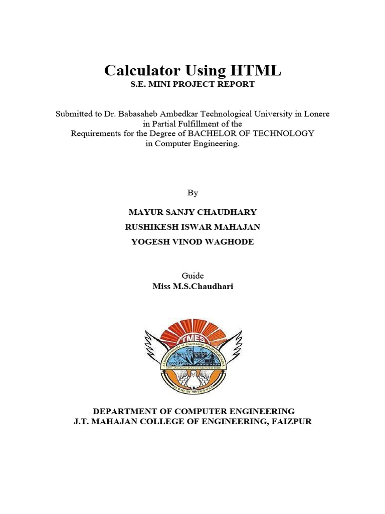 Html calc project report download free pdf graphical user