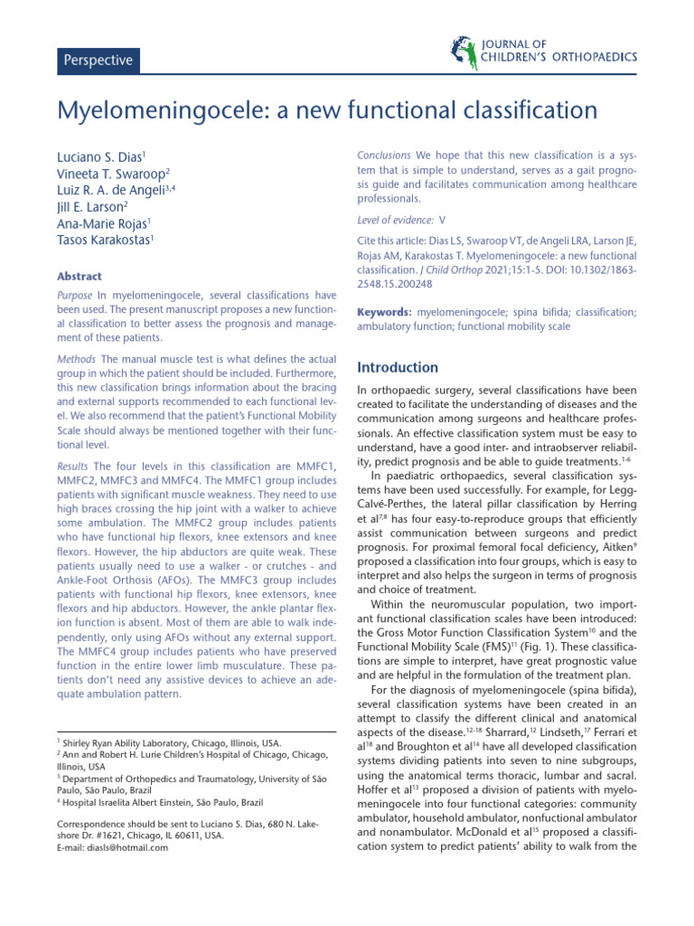 New Functional Classification for Myelomeningocele | PDF ...