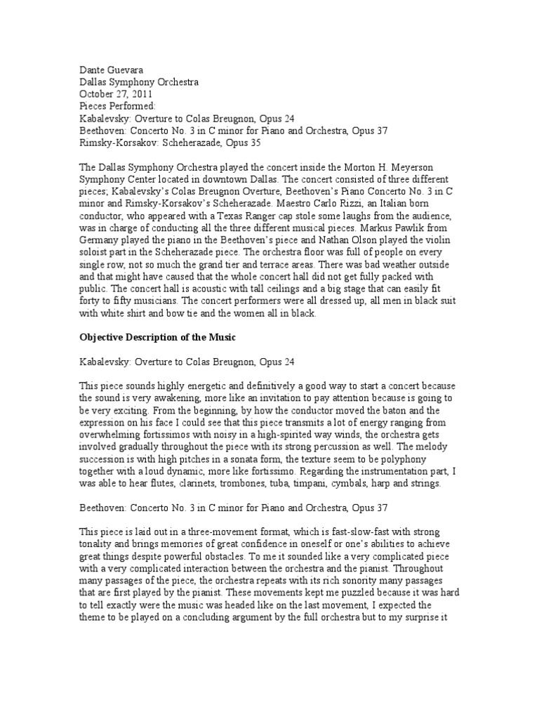 Concert Assignment for Music Appreciation 1306 Concerto Orchestras