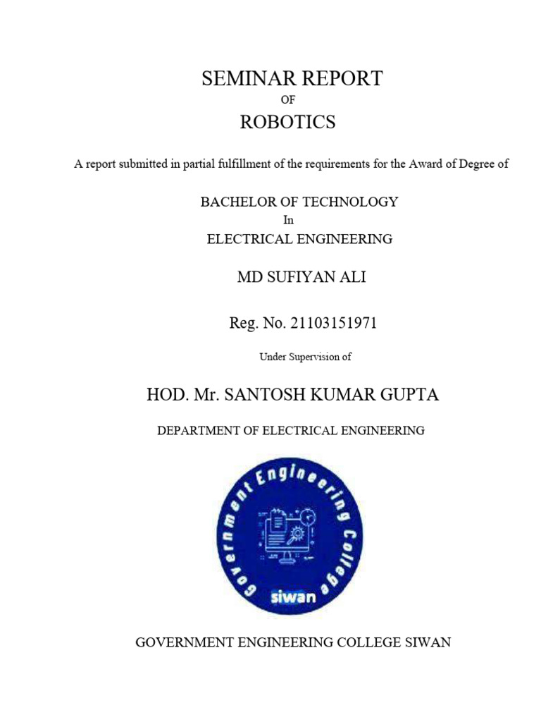 Seminar Report on Robotics in Engineering | PDF