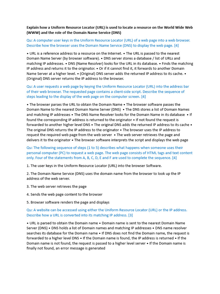 Explain how a uniform resource locator pdf domain name system