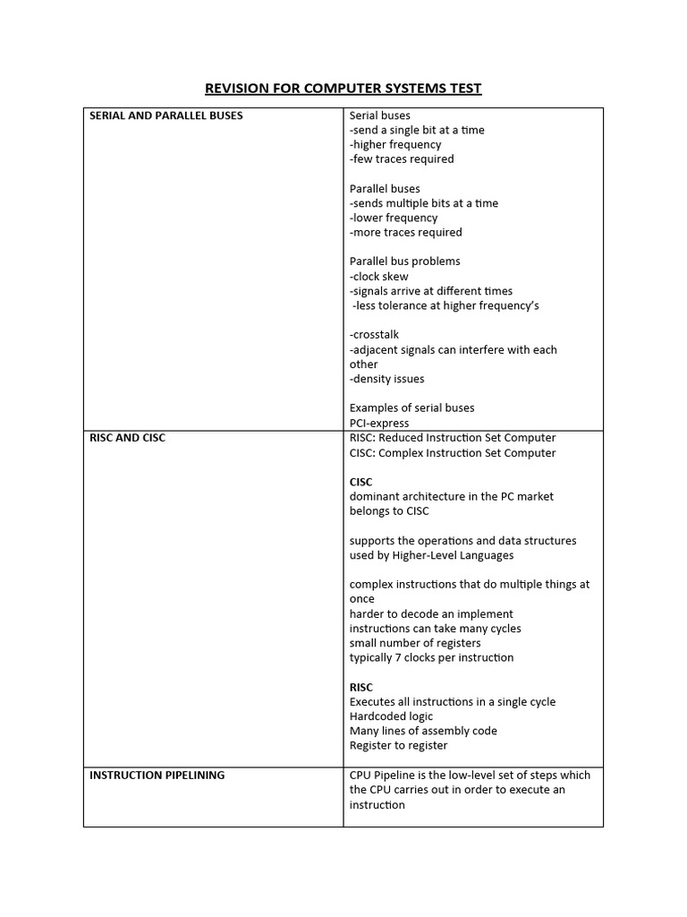 Computer Systems Test Revision Guide | PDF | Input/Output | Central ...