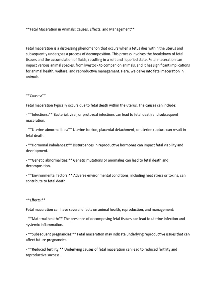 Fetal Maceration in Animals PDF Fetus Uterus