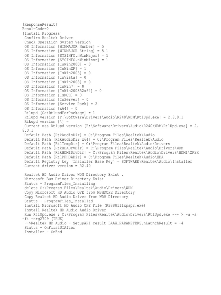 Realtek HD Audio Driver Install Log | PDF | Computers | Technology ...