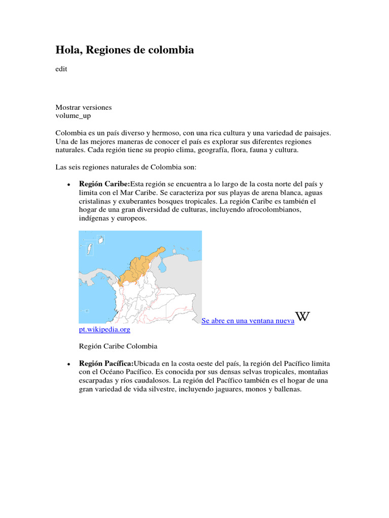Regiones Naturales de Colombia | PDF | Colombia | Andes