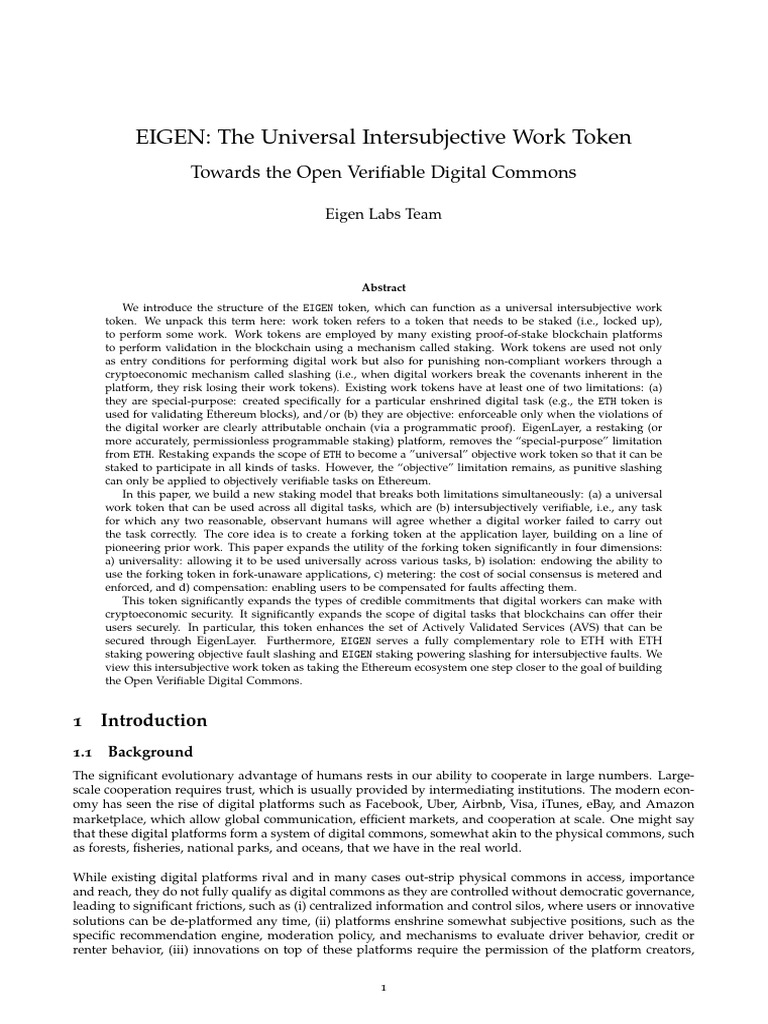 REDEFINING EIGEN TOKEN INCENTIVES AND THE PATH AHEAD FOR intelligence overview