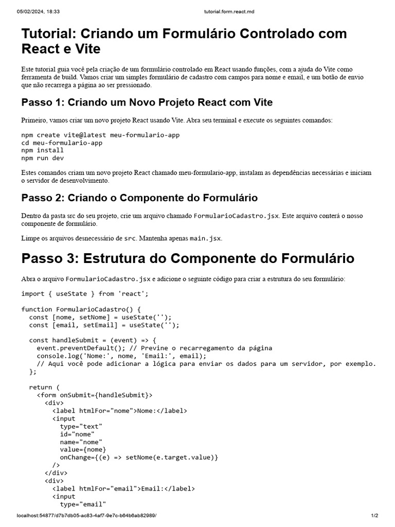 Tutorial Form React | PDF | Aplicativo para celular | Engenharia da ...