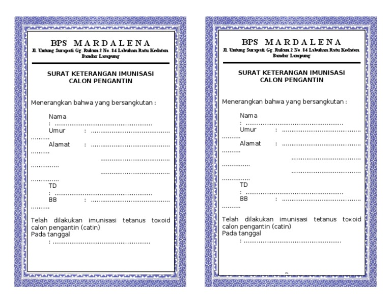Contoh Surat Keterangan Imunisasi Catin - Contoh Surat