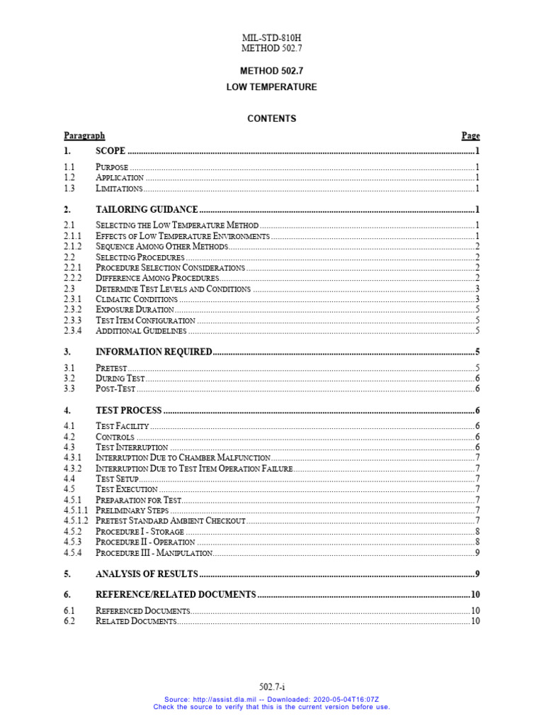 MIL-STD-810H Low Temp Testing Guide | PDF | Life Cycle Assessment ...