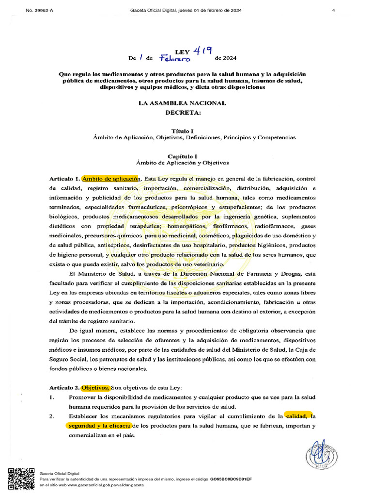 Ley 419 del 1 de febrero de 2024 | PDF