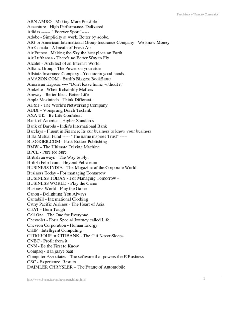 Marketing Advertising Punch Lines PDF Citigroup Companies