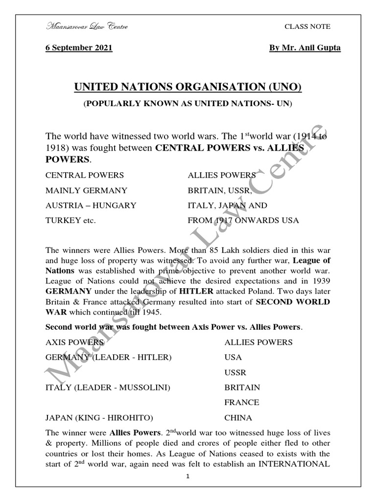Overview of the United Nations (UNO) | PDF | United Nations High ...