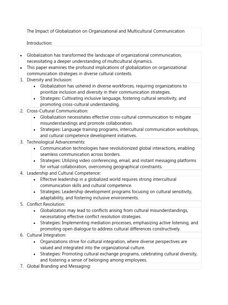The Impact Of Globalization On Organizational And Multicultural