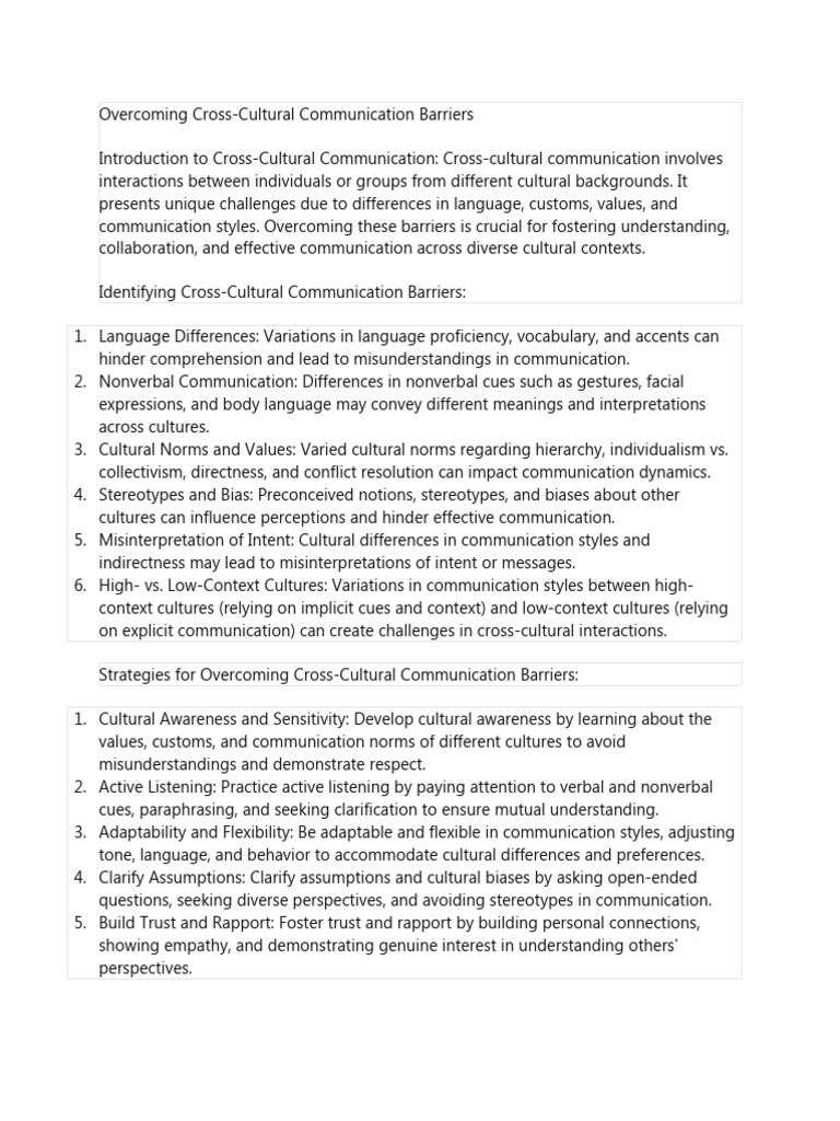 Overcoming Communication Barriers | PDF | Cross Cultural Communication ...