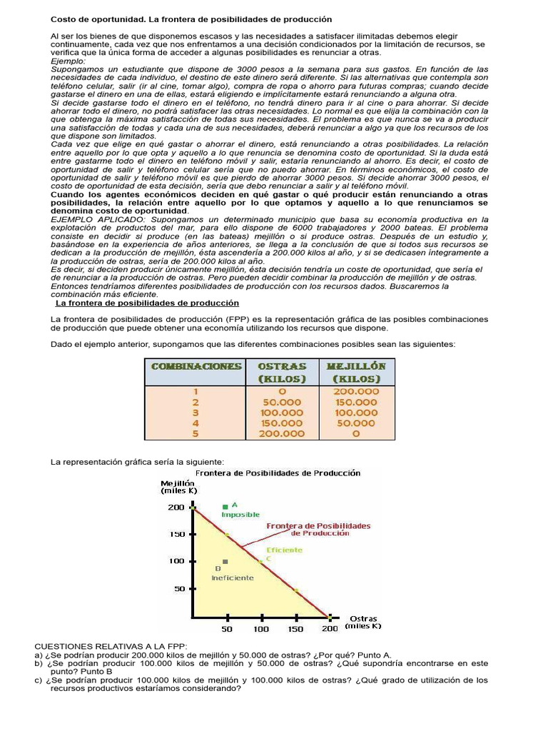 Costo de Oportunidad y FPP en Economía | PDF | Costo de oportunidad ...