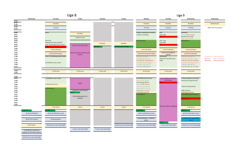 Weekly Schedule for Student Activities | PDF