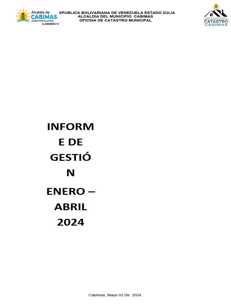 Informe de Gestión Catastro Cabimas 2024 | PDF | Planificación