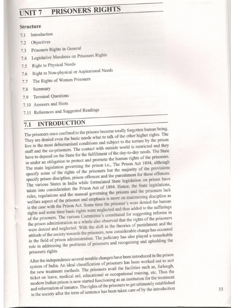 LL.M. 203 Unit 4. Rights of Prisoners - Ignou | PDF