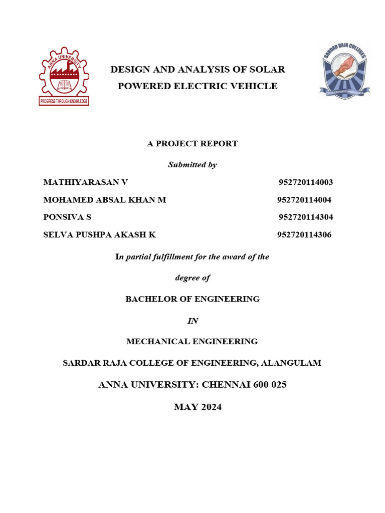 Solar Powered Electric Vehicle Report | PDF | Photovoltaics | Power ...