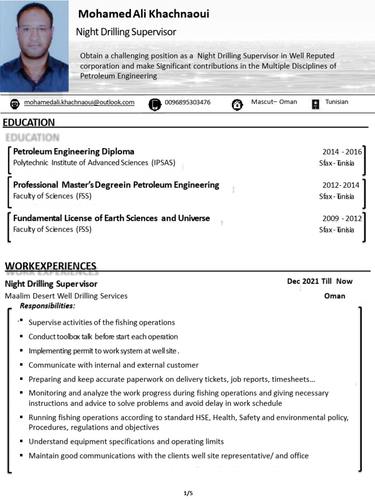 Night Drilling Supervisor Profile | PDF | Safety | Oil Well