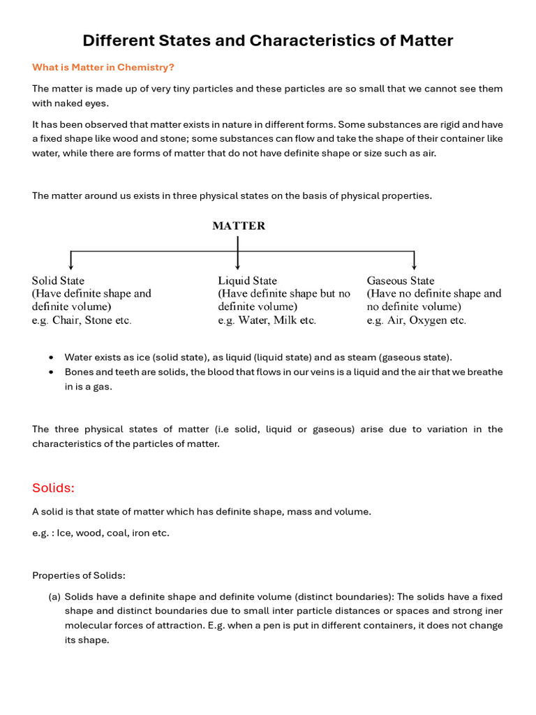 Different States and Characteristics of Matter | PDF | Gases | Liquids