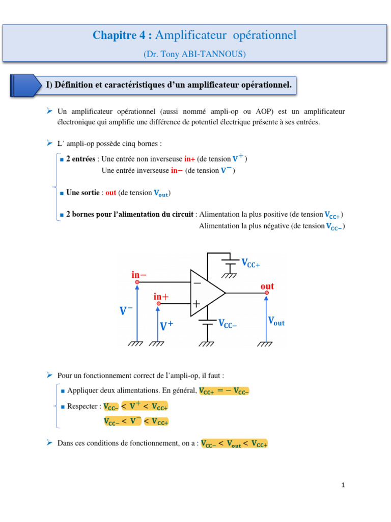 Amplificateur Opérationnel : Définition et Modes | PDF | Amplificateur ...