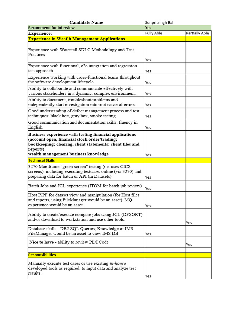 Checklist Tester Role Interviews - Candidate Assessment Framework ...