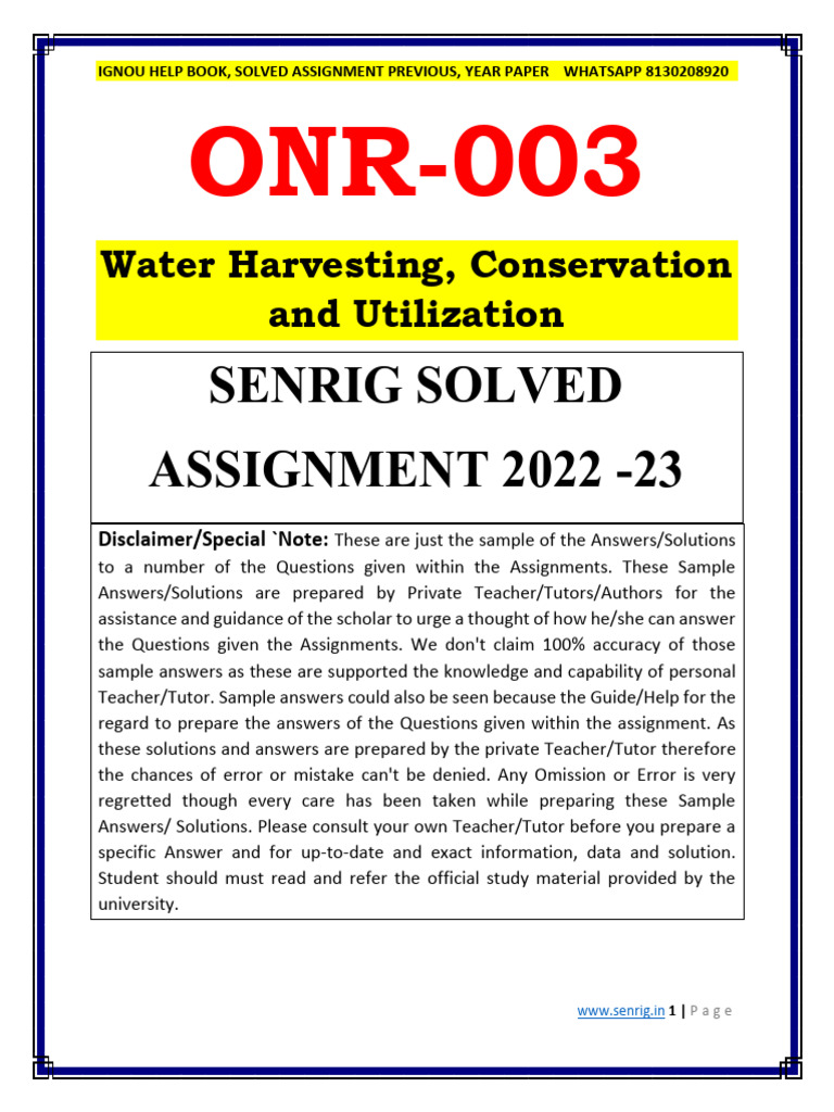 Onr 003 em Senrig Solved Assignment 2022-23 | PDF | Groundwater | Water ...