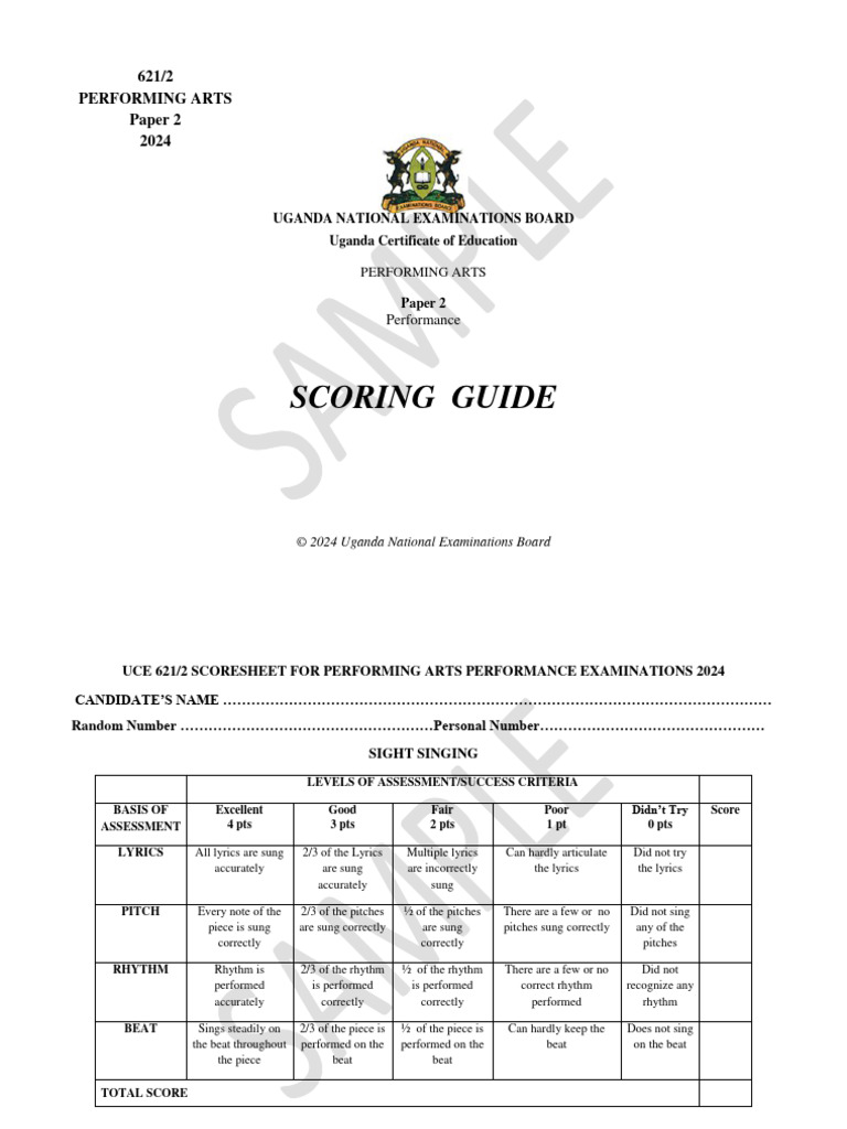 UCE 2024 Performing Arts Scoring Guide | PDF | Rhythm | Dances