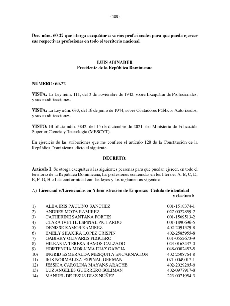Exequátur 2025: Decreto 60-22 República Dominicana | PDF | República ...