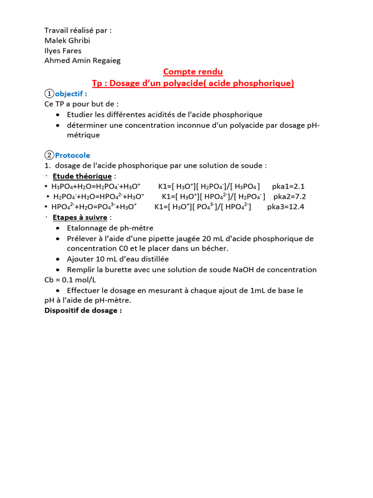 Dosage de H3PO4 par NaOH en TP | PDF | Sciences physiques | Chimie