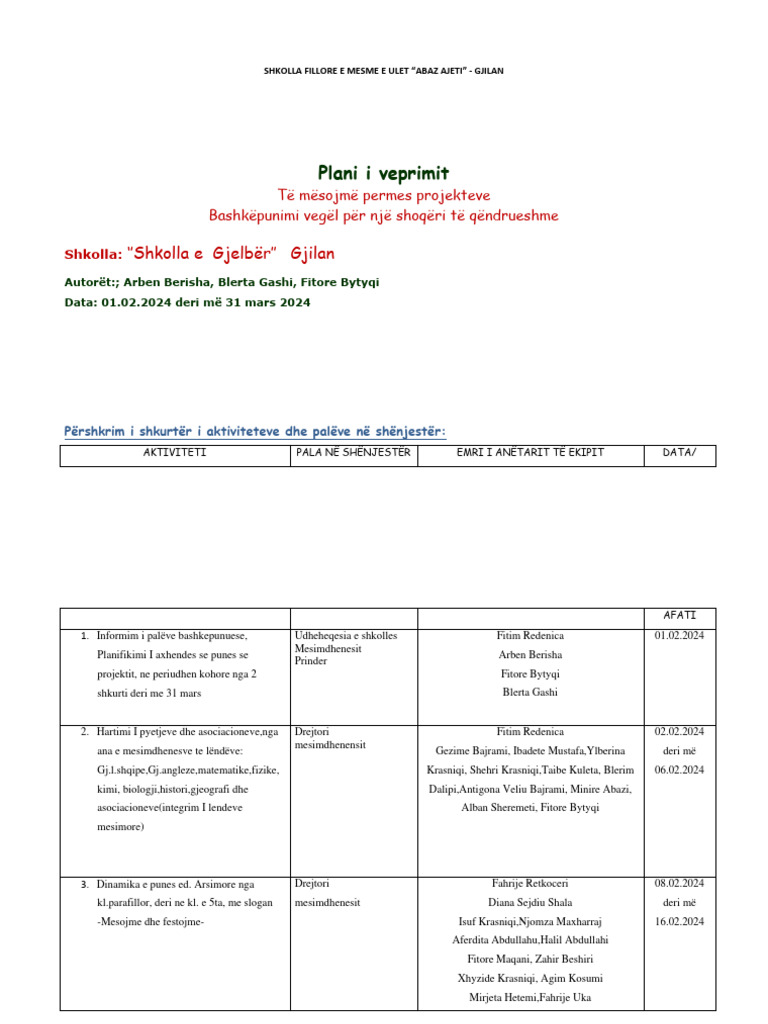Plani I Veprimit I Keshillit Te Nxenesve | PDF