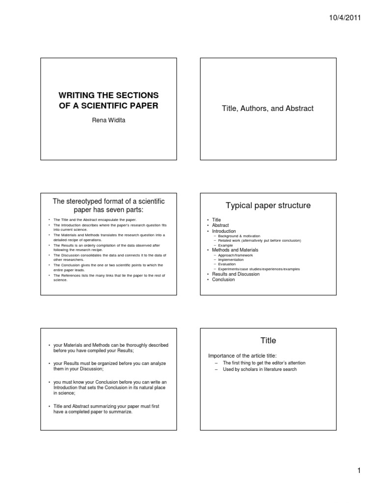Writing Sections of a Scientific Paper | PDF | Abstract (Summary) | Science